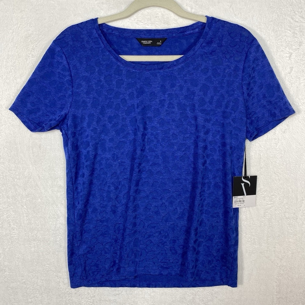 Simply Vera Wang Blue Animal Print Shirt S Jacquard Leopard Career Core Mob Wife